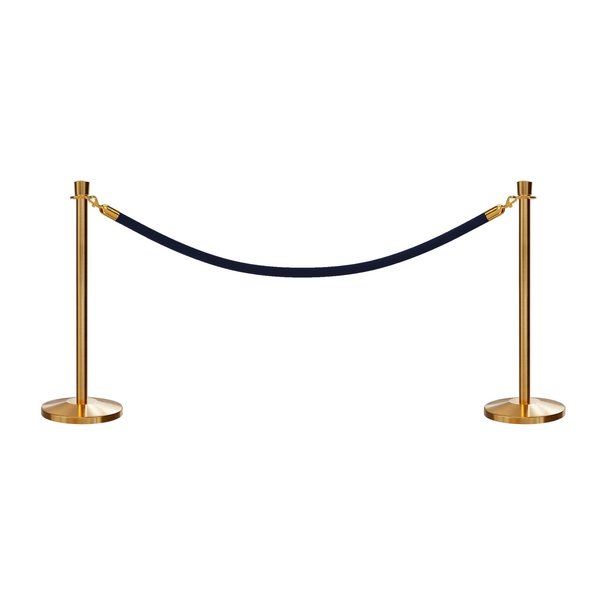 Montour Line Stanchion Post and Rope Kit Sat.Brass, 2 Crown Top 1 Dark Blue Rope C-Kit-2-SB-CN-1-PVR-DB-PB